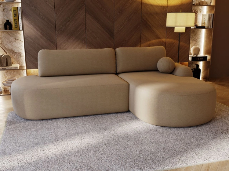 Ecksofa L-Form Rechts mit Schlaffunktion und Bettkasten Aurio O Hellbraun