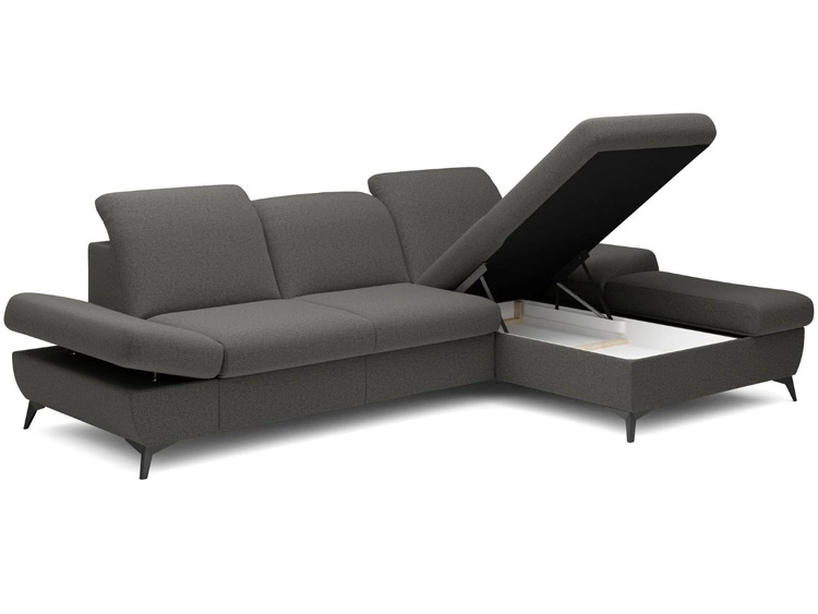 Ecksofa L-Form Rechts mit Schlaffunktion und Bettkasten Hannover Dunkelgrau