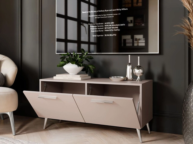 TV-Lowboard mit Türen und Griffen auf Silbernen Metallbeinen 100 cm Noaé Kaschmir