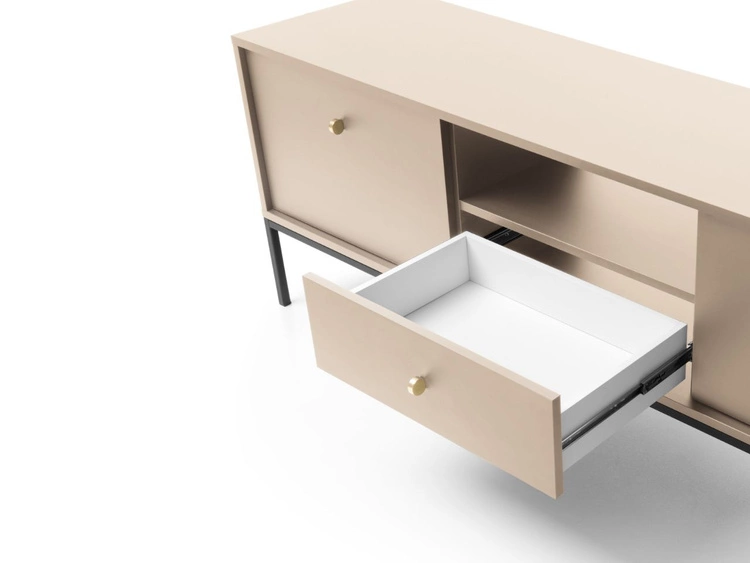TV-Lowboard mit Schublade und Türen mit Schwarz Metallbeinen Amor Beige