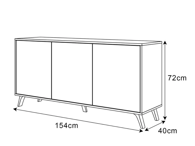 Dreitürige Kommode 154 cm Glamour-Stil auf weißfarbenen Beinen Vivance Weißglanz