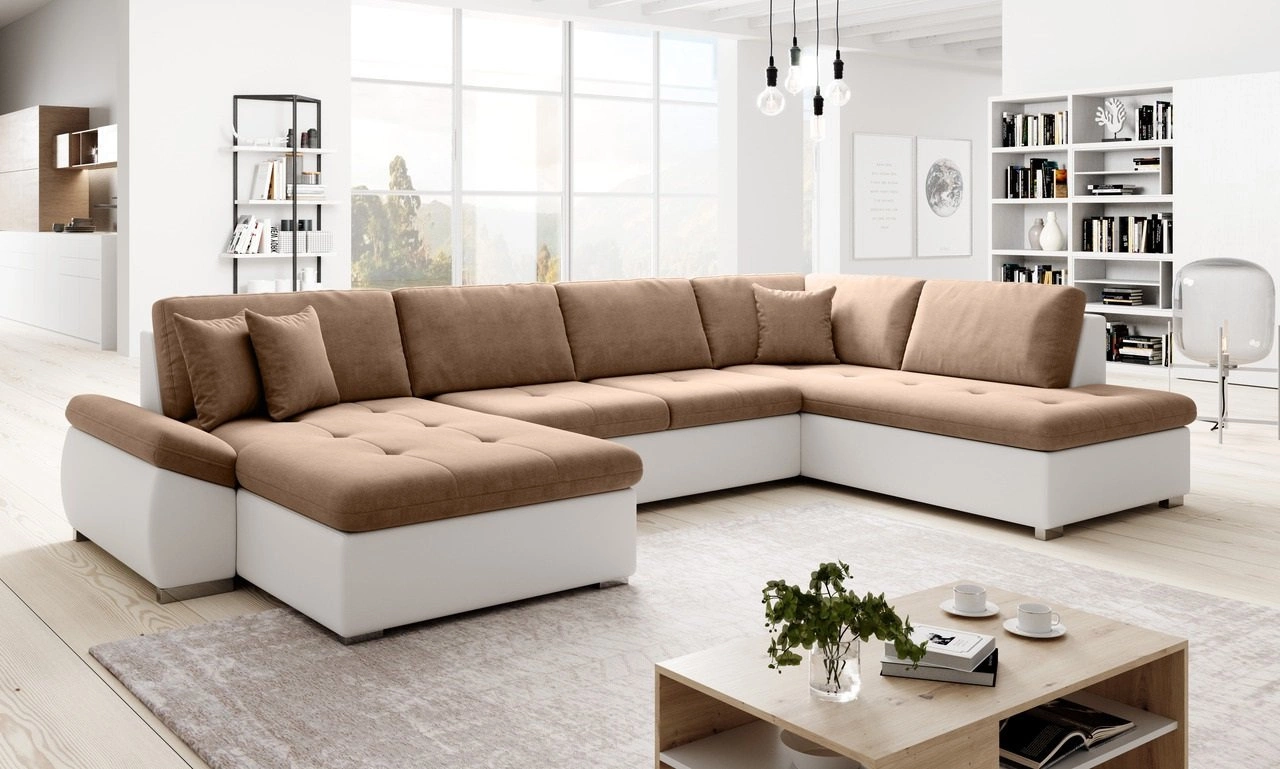 Ecksofa U-Form rechts Moni - Braun + Weiss