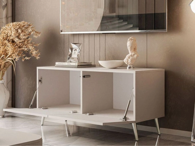 TV-Lowboard mit Türen auf Silbernen Metallbeinen 100 cm Nodoo Kaschmir