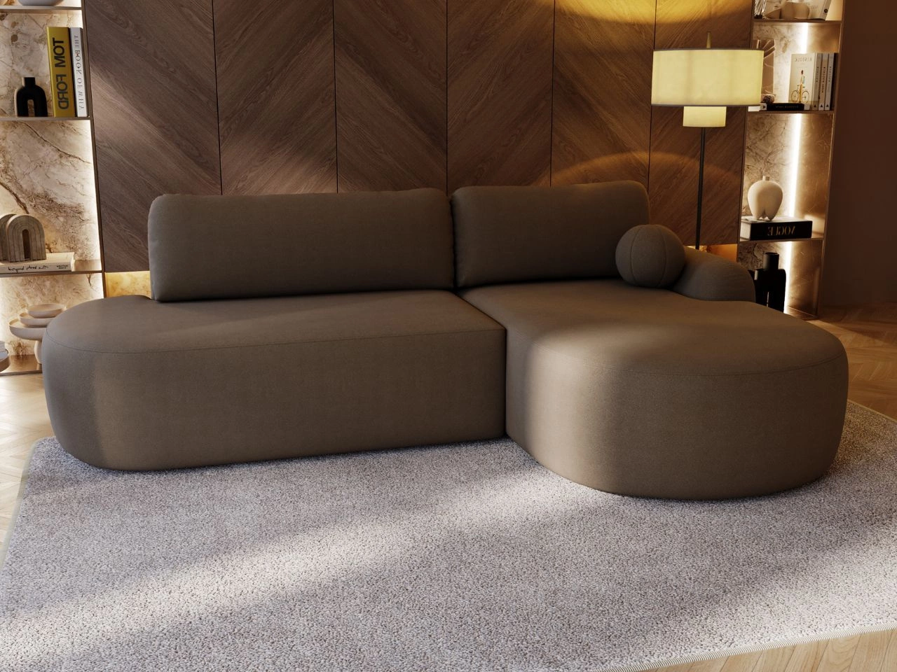 Ecksofa L-Form Rechts mit Schlaffunktion und Bettkasten Aurio O Braun