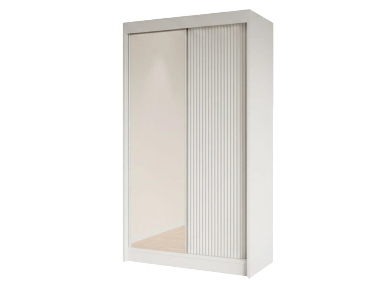 Schiebetürenschrank mit geriffelter Front und Spiegel 120 cm Fano Weiß