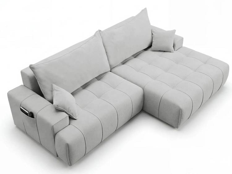 Ecksofa L-Form mit Schlaffunktion und Bettkasten Tulio Rechts Grau