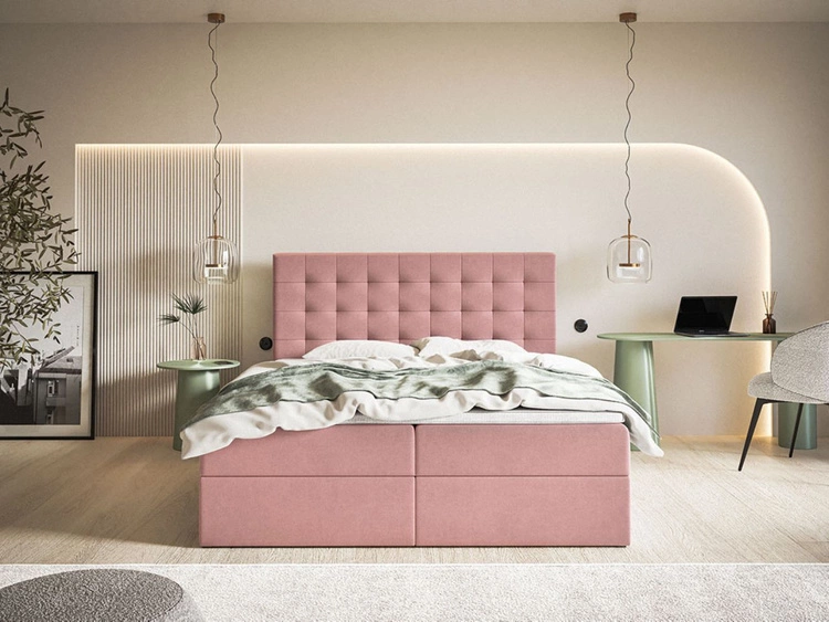 Boxspringbett mit Bettkasten 140x200 Denza Rosa
