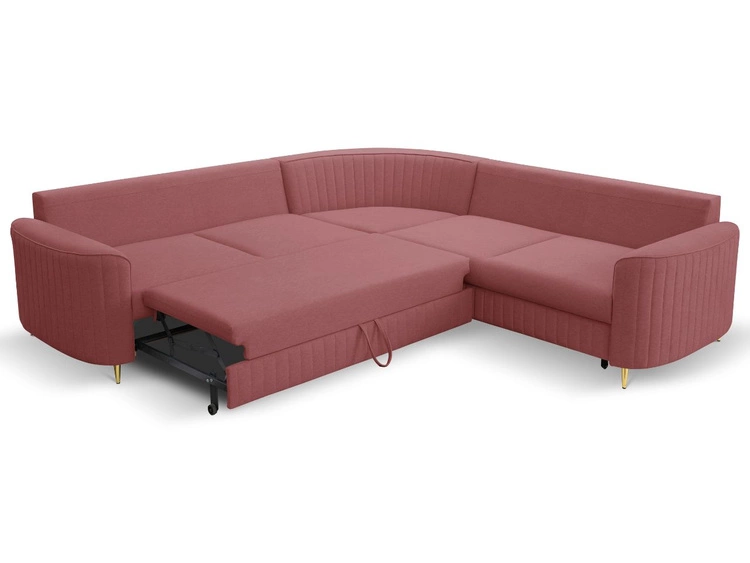 Ecksofa L-Form Links mit Schlaffunktion und Bettkasten Limon Rot