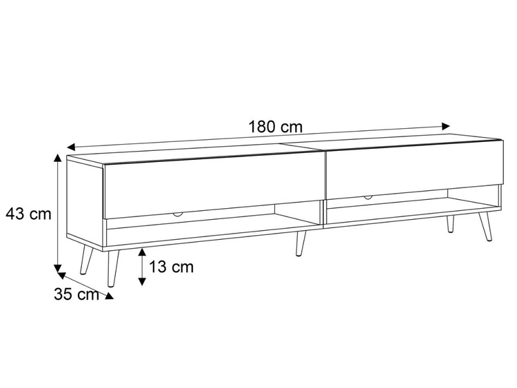 TV-Schrank 180 cm mit LED-Beleuchtung und schwarzen Beinen Aurelie Artisan Eiche