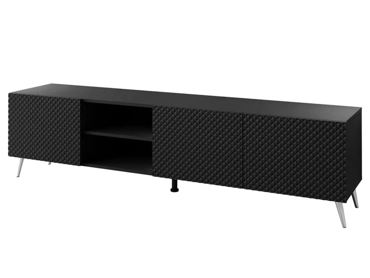 TV-Schrank mit verchromten Metallbeinen und gefrästen Fronten 3D Celiane Schwarz matt