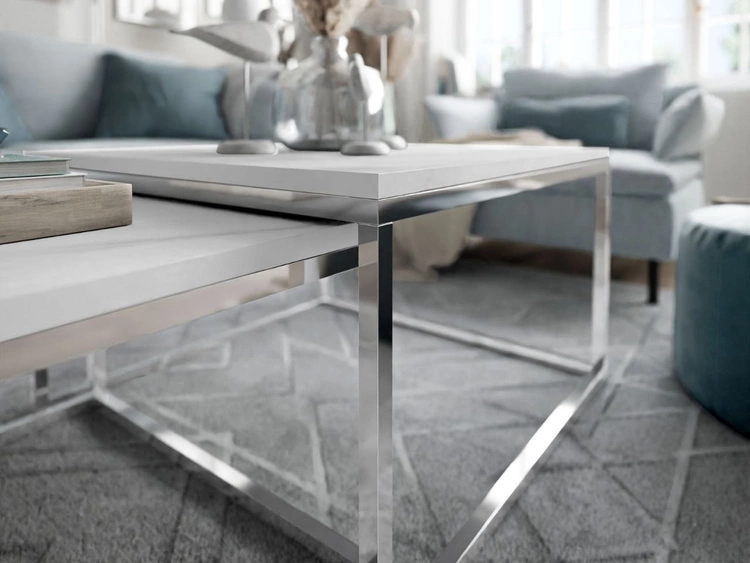 Couchtisch auf Chromgestell mit weißer Marmorimitat Asumi 40x46