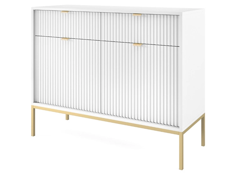 Kommode mit Türen und Schubladen Amber Weiß, Gold Frame