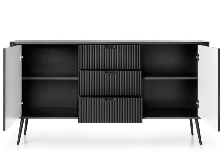 Kommode mit Türen und Schubladen Viva Schwarz auf Schwarzen Beinen