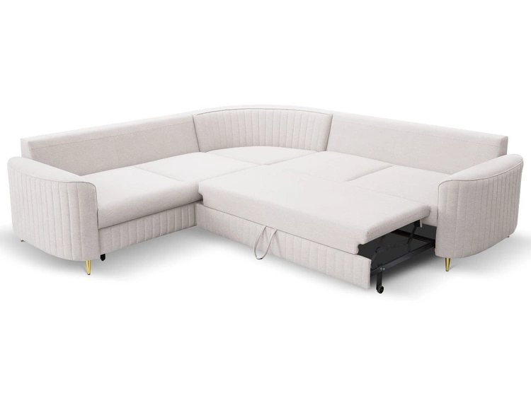 Ecksofa L-Form Rechts mit Schlaffunktion und Bettkasten Limon Creme