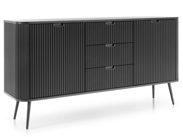 Kommode mit Türen und Schubladen Viva Schwarz auf Schwarzen Beinen