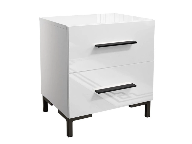 Nachttisch mit zwei Schubladen auf Schwarzen Goldenen Nuveo Lux Weiß Hochglanz