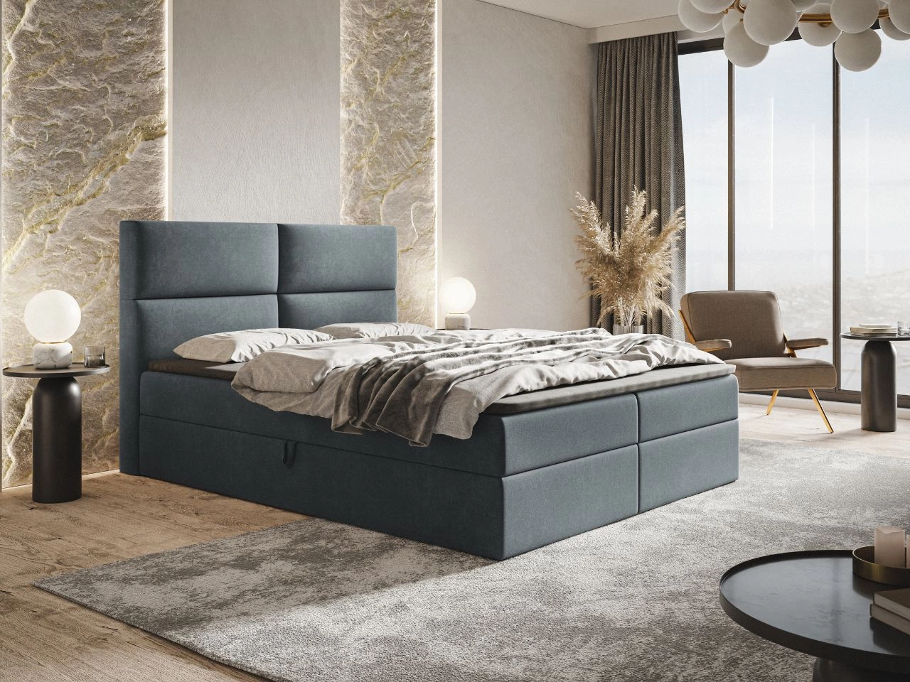 Boxspringbett mit Bettkasten 140x200 Hera Dunkelgrau