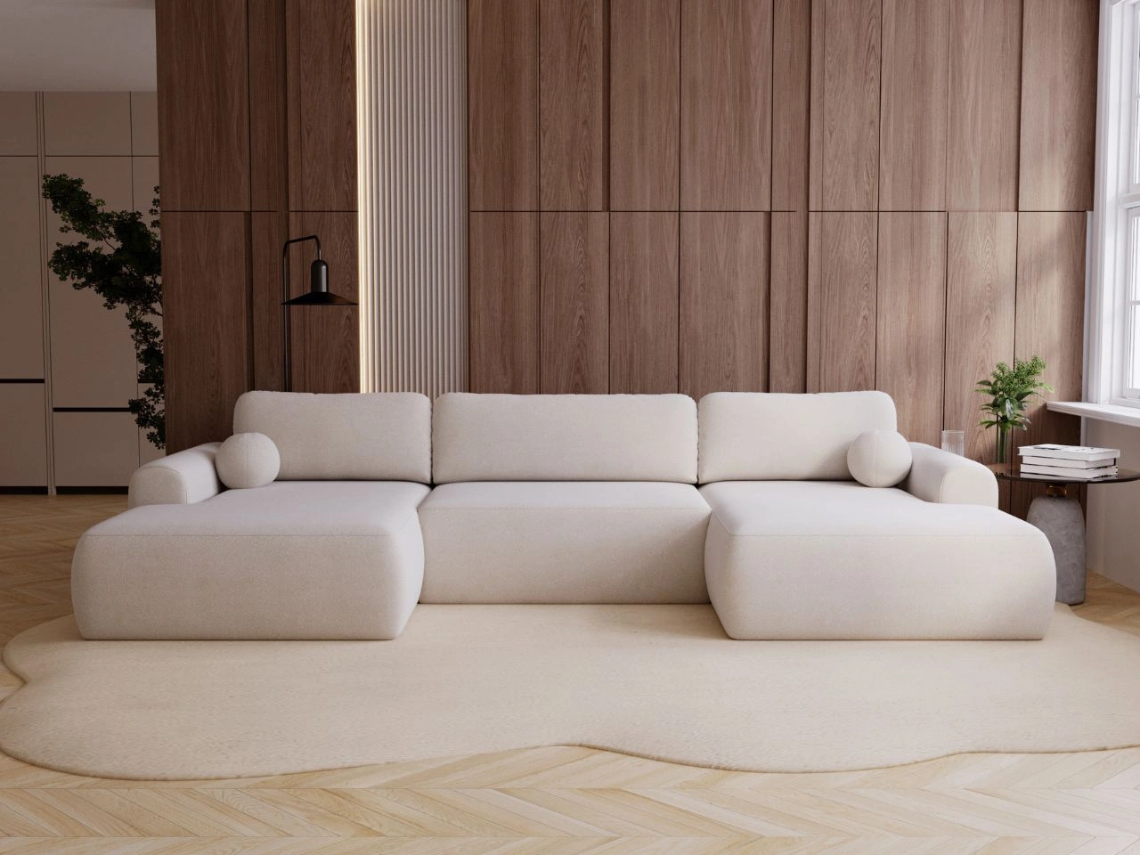 Wohnlandschaft mit Schlaffunktion und Bettkasten Savana Creme