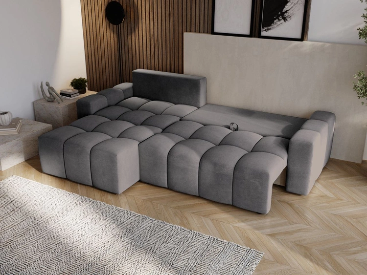 Ecksofa L-Form mit Schlaffunktion und Bettkasten Bresso Grau