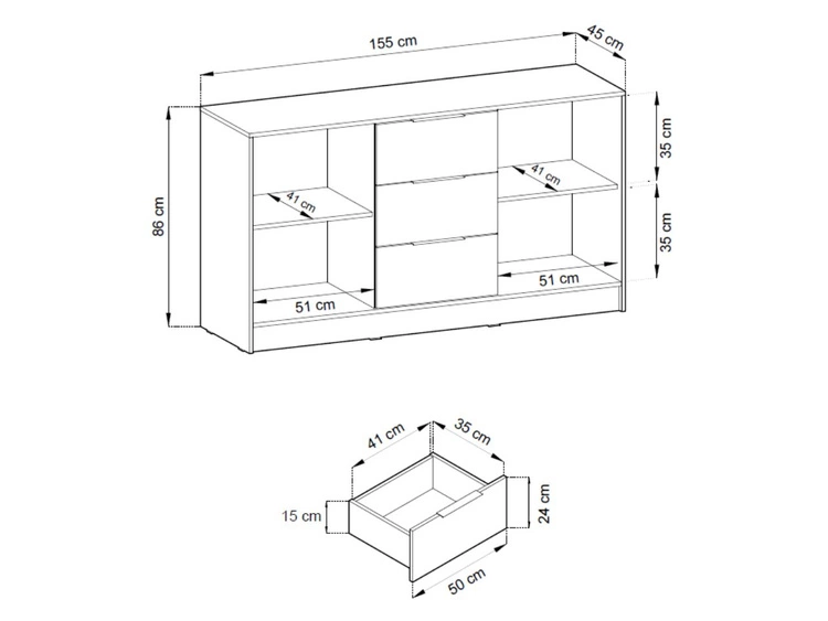 Kommode mit Türen und Schubladen 155 cm Macron Grau Artisan Eiche
