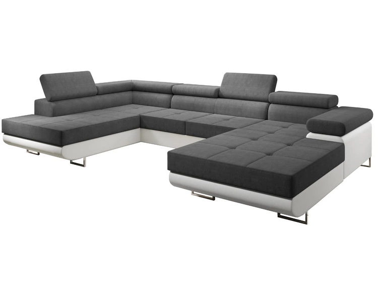 Wohnlandschaft Links mit Schlaffunktion und Bettkasten Solam U Graphit, Weiß