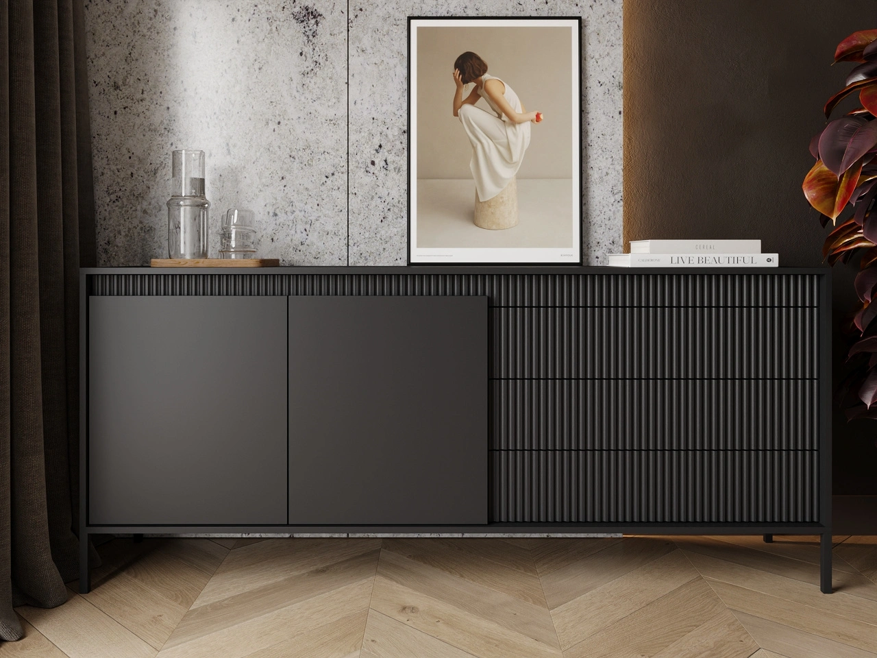 Kommode mit Türen und Schubladen 187 cm Sorano Schwarz