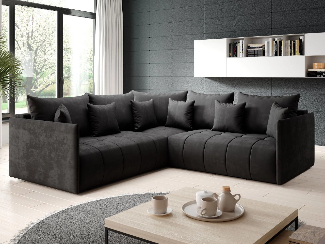 Ecksofa L-Form mit Schlaffunktion und Bettkasten Ardi L Anthrazit