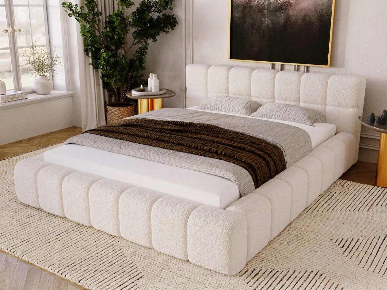 Polsterbett mit Bettkasten und Lattenrost 140x200 Alicante Boucle Beige