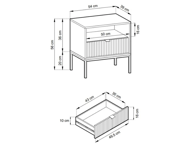 Nachtschrank mit Schublade Amber Grau, Gold Frame