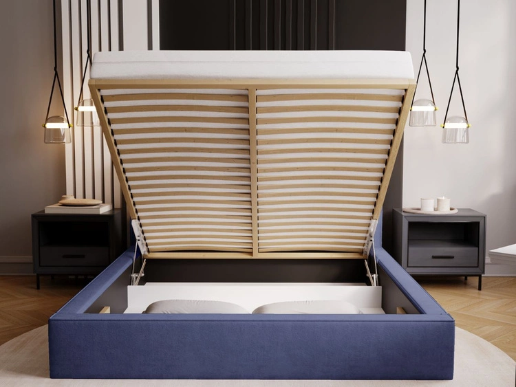 Polsterbett mit Bettkasten und Lattenrost 140x200 Monaco Blau