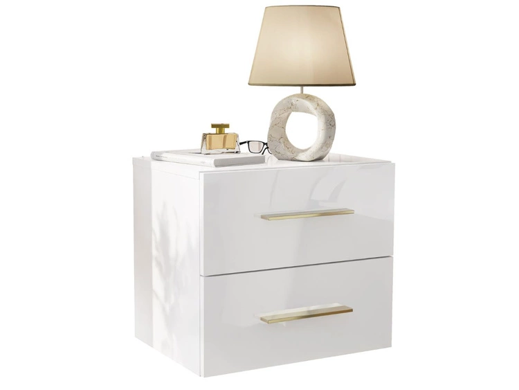 Hängender Nachttisch mit zwei Schubladen Nuveo Lux Weiß Hochglanz