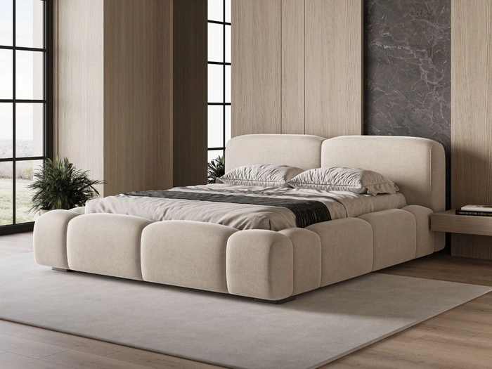 Polsterbett mit Bettkasten und Lattenrost 180x200 Aubi Beige
