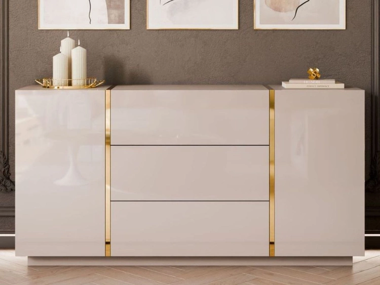 Zweitürige Kommode 158 cm mit drei Schubladen Lunelie Kaschmirglanz