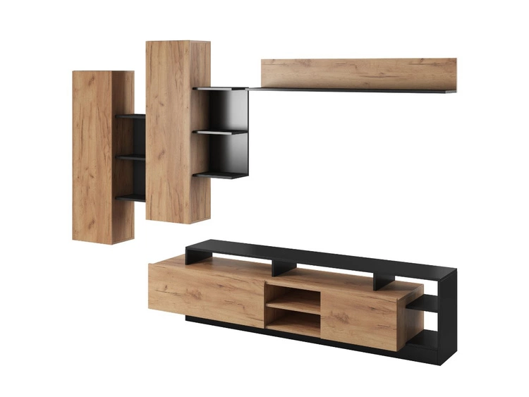 Stilvoll Wohnzimmer-Set Alvano Eiche craft, Schwarz