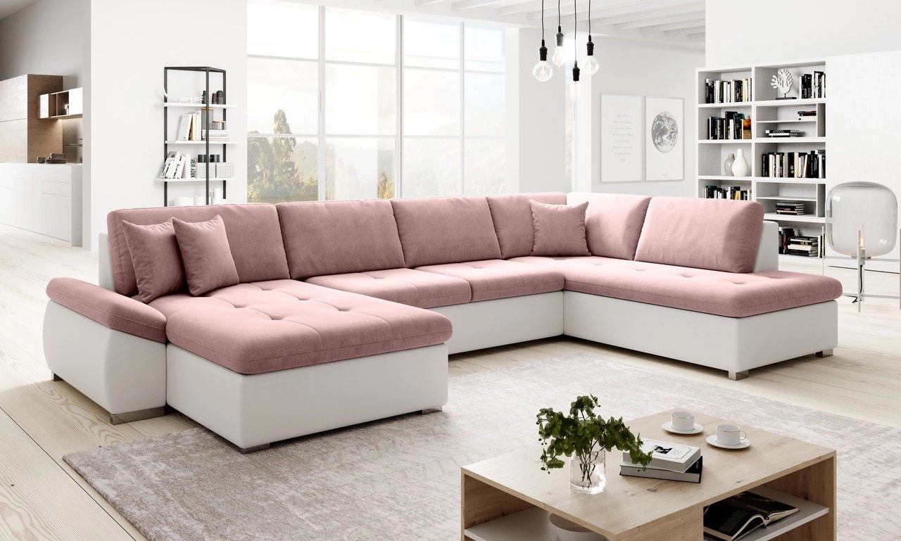 Ecksofa U-Form rechts Moni - Rosa + Weiss