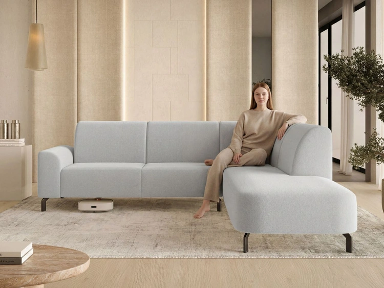 Ecksofa L-Form Rechts Regento Bouclé-Stoff Grau