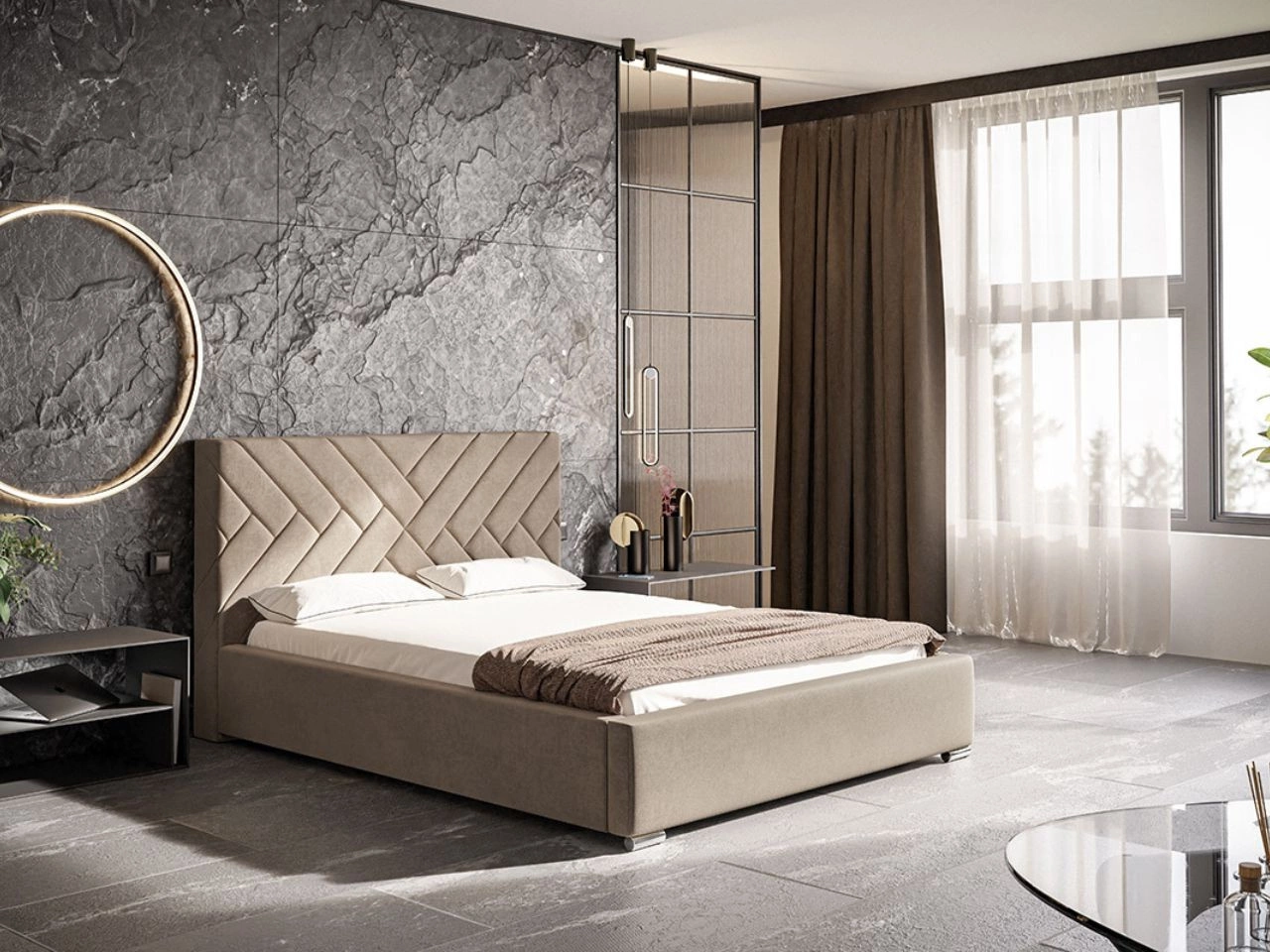 Polsterbett mit Bettkasten und Lattenrost 180x200 Tonale Beige