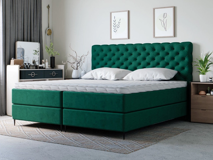 Boxspringbett mit Chesterfield Kopfstütze 160x200 Bergamo - Grün