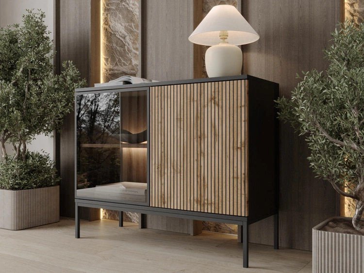 Türkommode mit Led Deo 104 cm Schwarz, Eiche Wotan