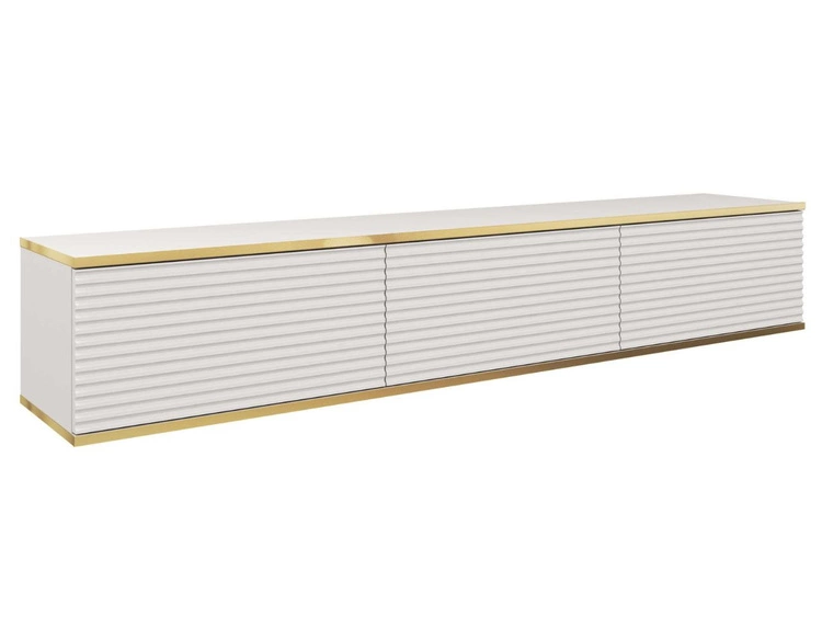 TV-Lowboard Hänge mit Türen 175 cm Diolo Weiß mit geriffelter Vorderseit