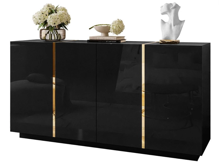 Viertürige Kommode 158 cm Glamour-Stil Lunelie Schwarzglanz