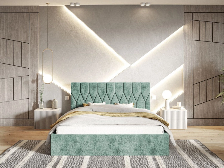 Polsterbett mit Bettkasten und Lattenrost 120x200 Gaja Hellgrün