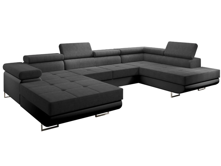 Wohnlandschaft Rechts mit Schlaffunktion und Bettkasten Solam U Schwarz