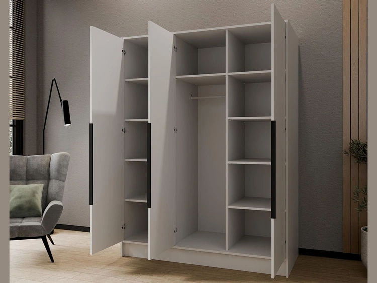 Kleiderschrank mit Spiegel 150 cm Lucca Weiß mit schwarzen Griffen