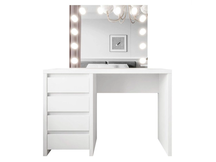 Schminktisch mit Spiegel, Schubladen und LED Nesso Weiß Matt