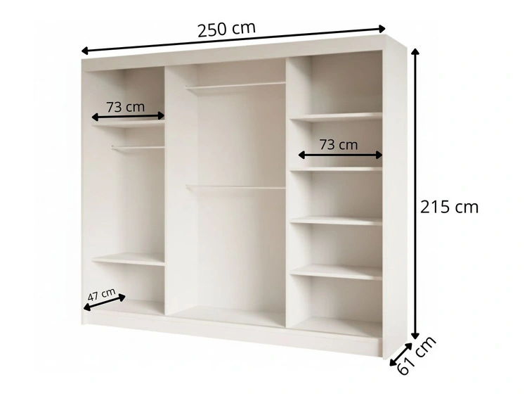 Schiebetürenschrank mit geriffelter Front und Spiegel 250 cm Fano Eiche Sonoma, Schwarz