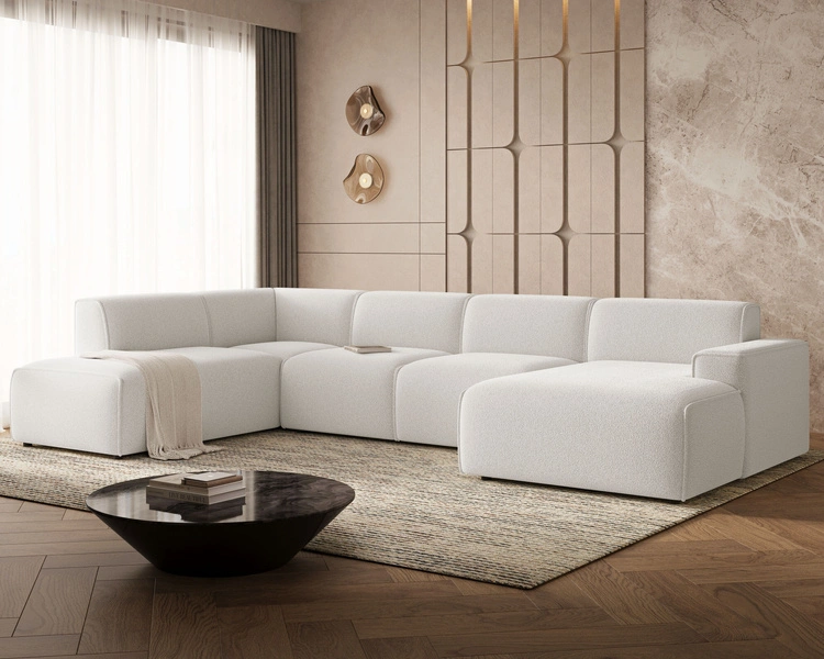 Wohnlandschaft Links Belluno Bouclé-Stoff Weiß
