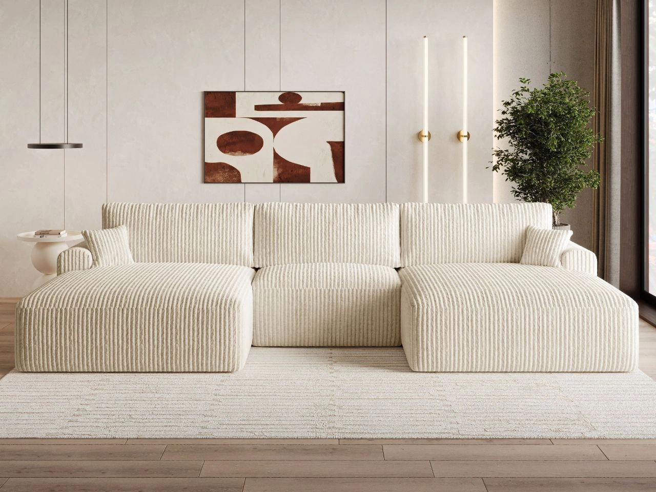 Wohnlandschaft mit Schlaffunktion und Bettkasten Serene Beige