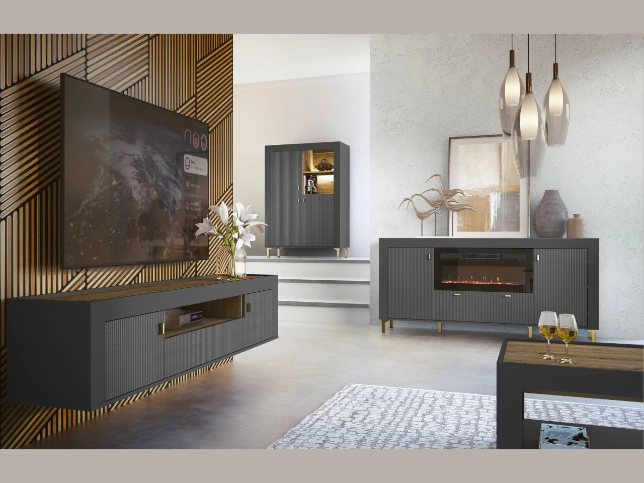 Möbelset für Wohnzimmer Messina Schwarz