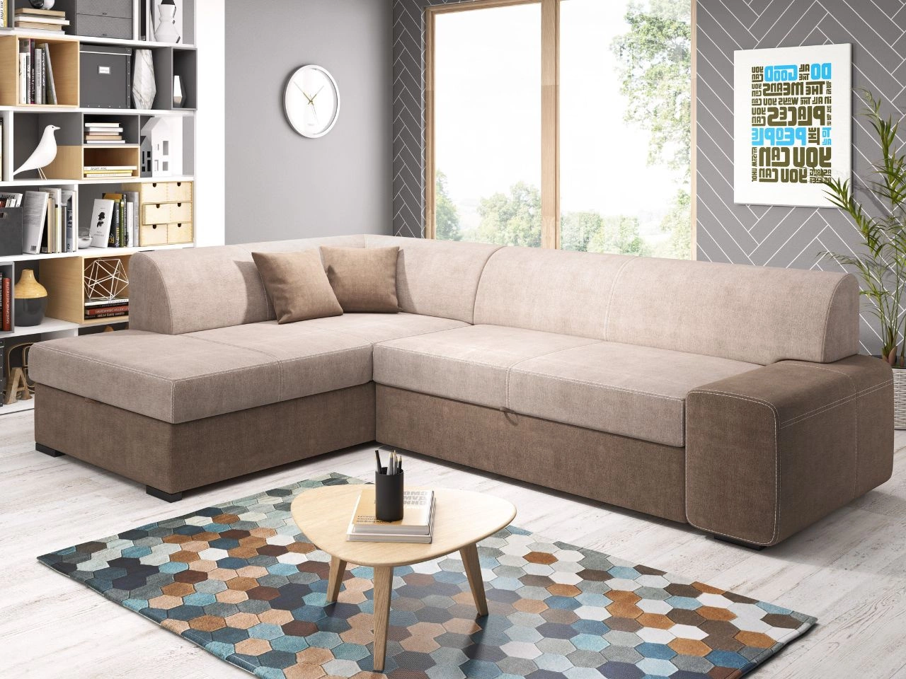 Ecksofa L-Form Links mit Schlaffunktion und Bettkasten Fresto Braun